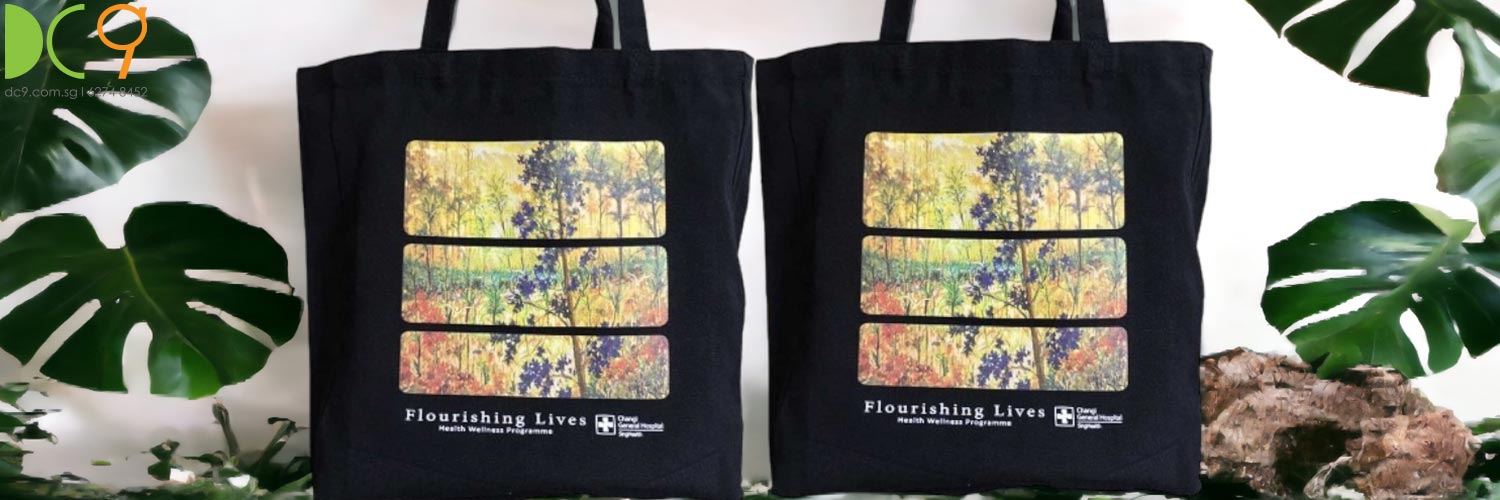Customized 12 oz ready stock black canvas tote bags for CGH