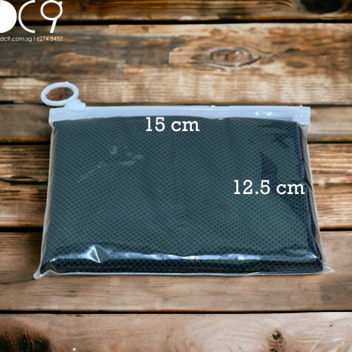 TW-05: Black Cooling Towels with Plastic Packaging
