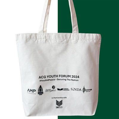 ACG Youth Forum 2024 personalised tote bag Singapore with black event print and partner logos