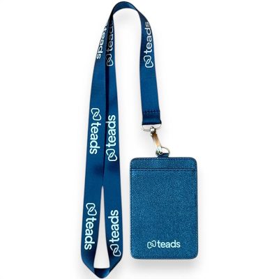 Custom DTF Printed Navy Blue Lanyards with PU Leather Portrait Card Holder