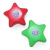 Star-shaped squeezable stress ball reliever with custom logo printing for corporate gifts and promotional giveaways